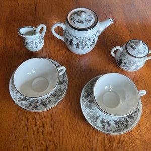 Rare Antique Nippon Child’s Tea Set Creamer Cups Animals Girl White Porcelain